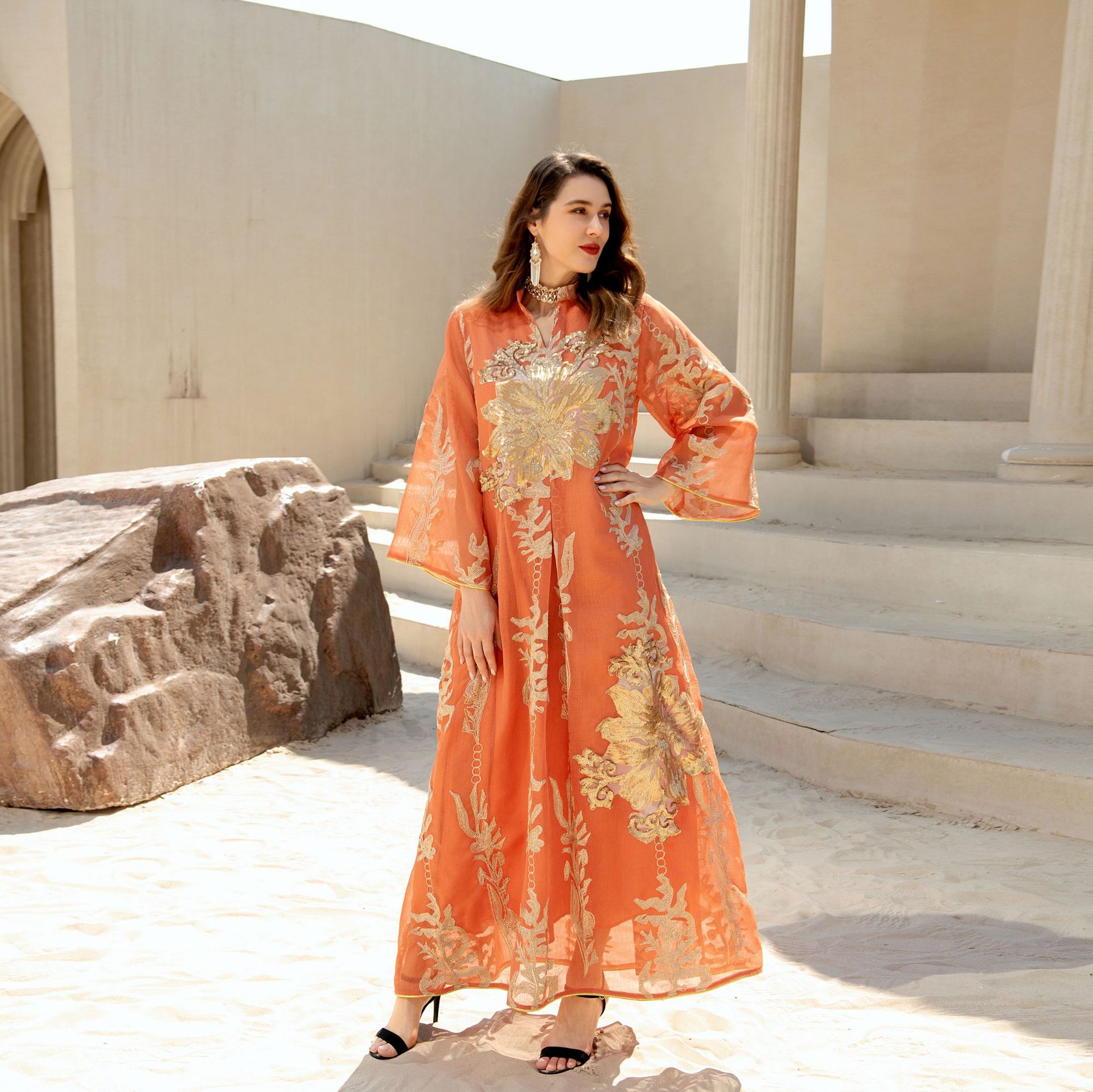 Ramadan Loose Muslim  Abaya Long Sequined Tilapia Loose Long Kebaya Dashiki Dress
