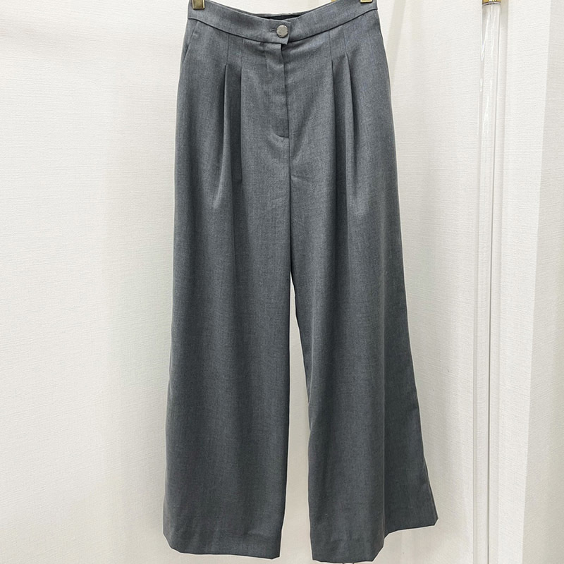 22 Wool Silk High Waisted Wide Leg Pants Women Casual Grey Button Zip Trouser Pleated Letter Logo Webbing Loose Mopping Trousers