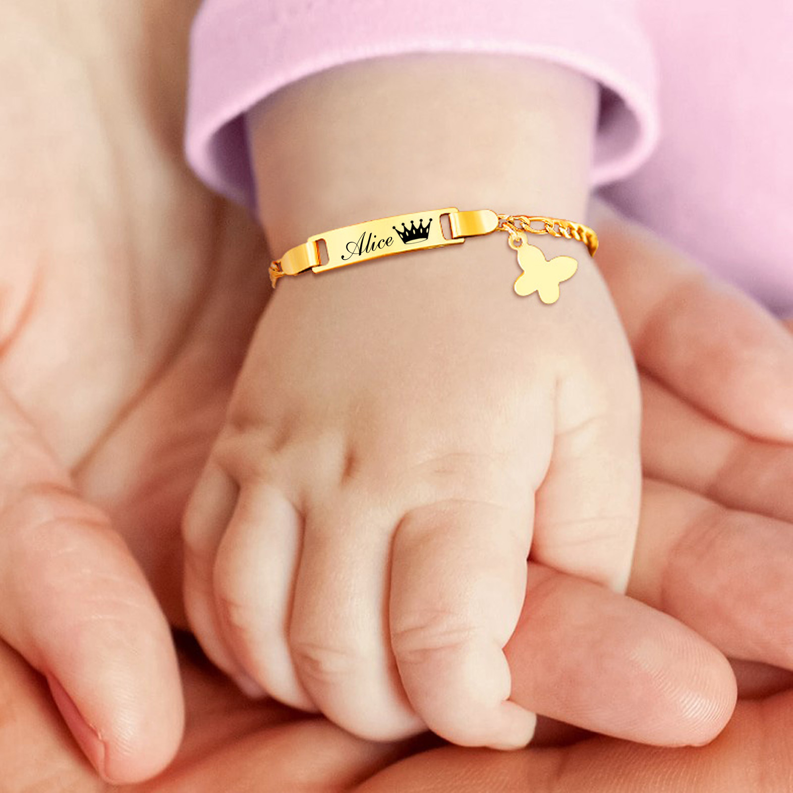 Personalized Butterfly Newborn Baby Bracelet Name Customized Figaro Chain Link Wristbands for Gilrs Boy Children Gifts