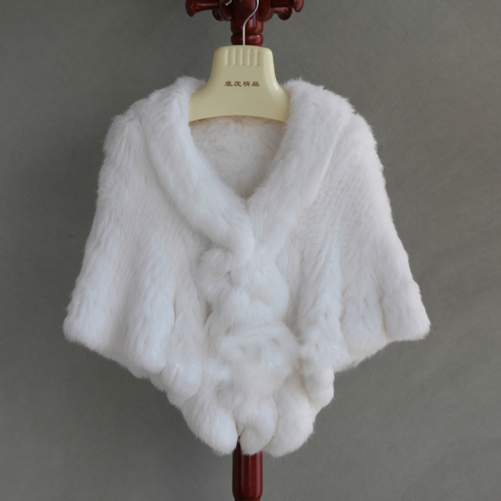 Genuine real natural women's knitted rabbit fur shawl girl's  coat shawls