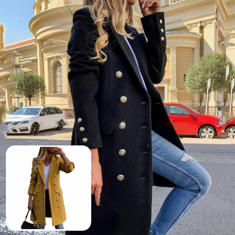 Casual Overcoat Pure Color Woolen Casual Solid Color Warm Female Greatcoat