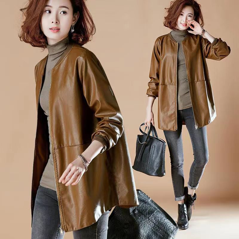  women's autumn and winter PU leather jacket women's motorcycle clothes windproof handsome zipper jacket high 