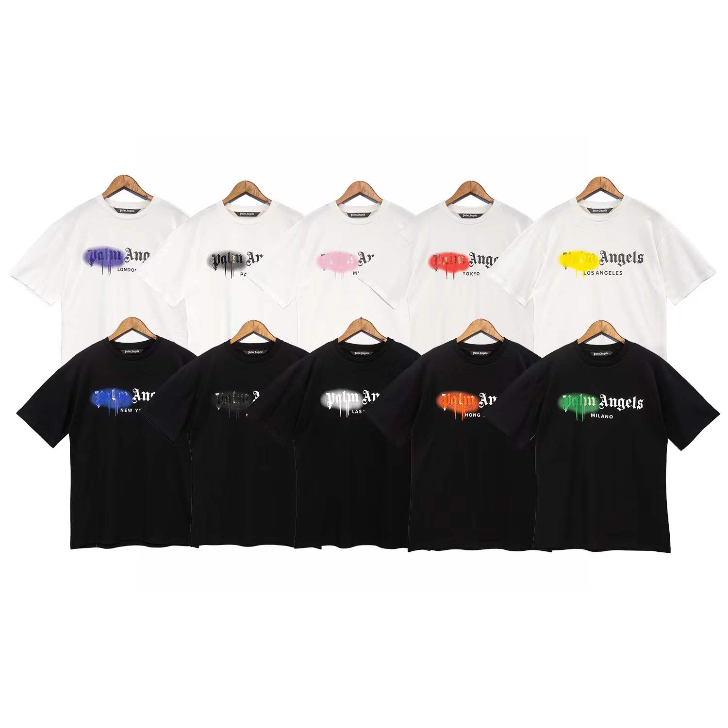 Palm Angels 22SS Letter Logo Short Sleeve Round Neck Men Women T-Shirt， Unisex， Lovers， Couple Style， Cotton， Boyfriend Gift