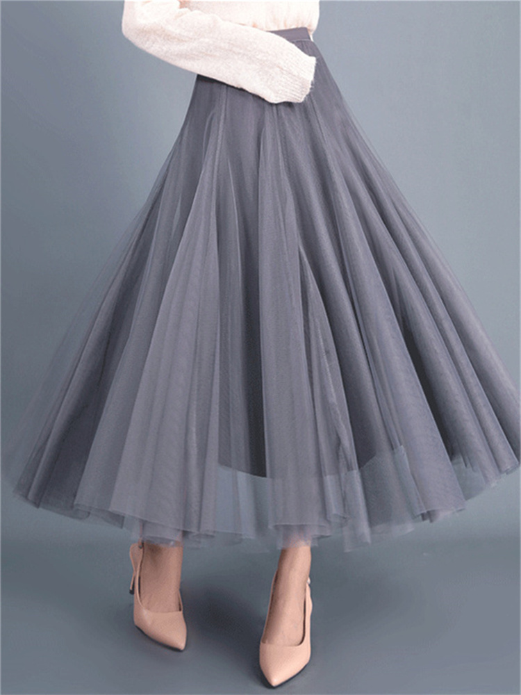  Spring Big Swing Puffy Ankle Long Skirt High Waist Slim Fairy Skirt Mesh Skirt A-line Skirt Harajuku Vintage Y2k Clothes
