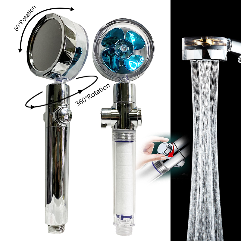  Shower Head Water Saving Flow 360 Degrees Rotating With Small Fan ABS Rain High Pressure spray Nozzle Bathroom Accessories
