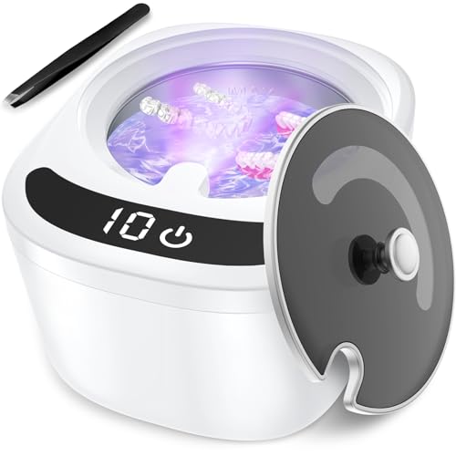 Ultrasonic Retainer Cleaner Machine - Raccomb LED Light Dental Cleaner for Dentures, Aligner, InvisalignMouth Guard, Night Guard Cleaner, 230ml Sonic Cleaning Machine for Dental Appliances
