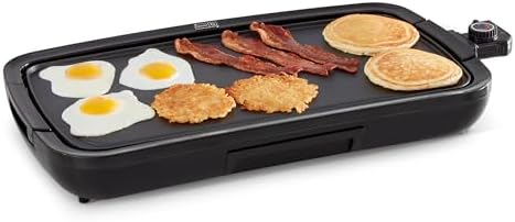 DASH Deluxe Everyday Electric Griddle with Dishwasher Safe Removable Nonstick Cooking Plate for Pancakes, Burgers, Eggs and more, Includes Drip Tray + Recipe Book, 20” x 10.5”, 1500-Watt - Black