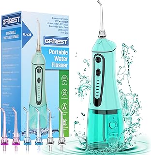 Water Dental Pik Flosser,Grinest 7 Modes Rechargeable Water Dental Picks for Teeth Cleaning Cordless Oral Irrigator Portable IPX7 Waterproof Tooth flossers for Home Travel-Green