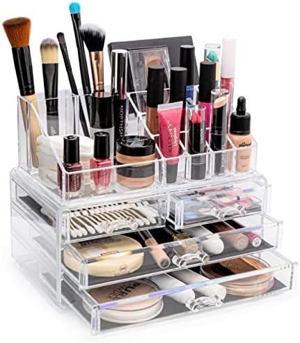 BROOKSTONE Makeup Organizer for Vanity, Cosmetic Display Case with Drawers, Fits Brushes, Lipsticks, and Other Accessories, Versatile Storage Solution, clear…