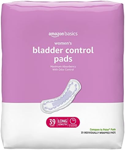 Amazon Basics Women's Incontinence Pads, Bladder Control & Postpartum, Maximum Absorbency, Unscented, 39 Count, (1 Pack of 39)
