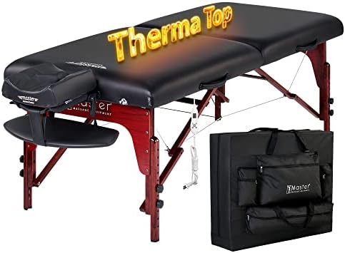 Master Massage 31" Montclair ThermaTopTM Portable Massage Table with Memory Foam, Reiki Panels, & Shiatsu Cables(Black& Mahogany) Esthetician Bed- Lash Table