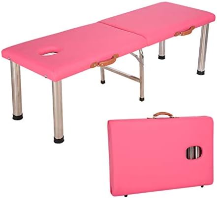 Salon & Spa Tables Massage Table Bed 2 Sections 23.62"" Wide Folding Portable Stainless Steel Foot Facial SPA Professional Beauty Equipment, Pink