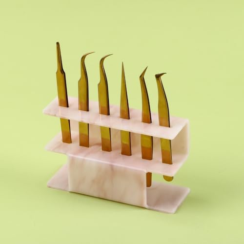 Acrylic Tweezers Holder, 6 Holes Tweezers Stand Display Organizer for Eyelash Extension Supplies Accessories Grafting Beauty Tools (6 Holes Marble Pink)