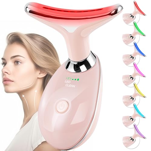 Facial Massager for Face and Neck, Red-Light-Therapy-for-Face and Neck, Face culpting Wand with 7 Color, at-Home Face Tool for Skin Care (Pink)
