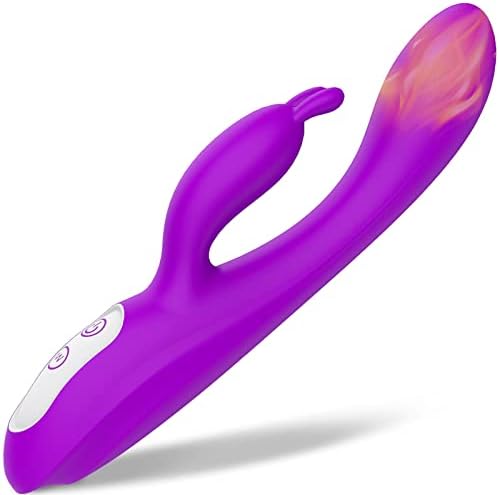 G Spot Rabbit Vibrator with Heating Function and Bunny Ears for Clitoris G-spot Stimulation,Waterproof Dildo with 9 Powerful Vibrations Dual Motor Stimulator for Women or Couple Fun