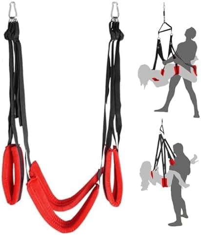 Sex Swing Upgraded Version Ceiling Sex Aid Furniture Bedroom for Couples 360°Rotatable BDSM Restraints Toys (Red Four Straps)