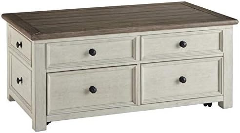 Signature Design by Ashley Bolanburg Farmhouse Lift Top Coffee Table with Drawers, Antique Cream & Brown