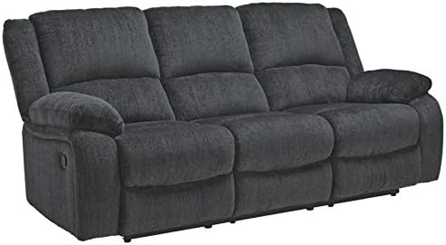 Signature Design by Ashley Draycoll Contemporary Manual Pull Tab Reclining Sofa, Dark Gray
