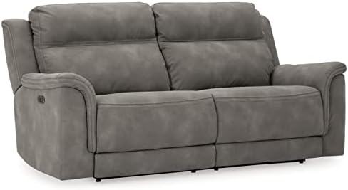 Signature Design by Ashley Next-Gen DuraPella Faux Leather Zero Wall Power Reclining Sofa with USB, Slate Gray