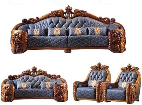European Style Sofa Carving Full Solid Wood Large and Small Household Combination Villa Mansion Furniture, FANCUF-gte3
