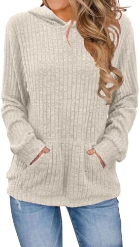 Womens Hooded Knitted Shirts Long Sleeve Sweaters Hoodies Knit Pullover Casual Fashion Fall Sweatshirts with Pocket