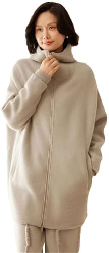Women Cashmere Hoodie Zipper Cardigan Sweater Coat Winter Thick Solid with Pocket Knitwear Hooded Tops