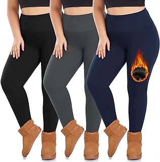 we fleece 3 Pack Plus Size Fleece Lined Leggings Women -Stretchy X-Large-4X Warm Winter Yoga Pants Thermal Leggings