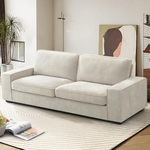 EASELAND Sofa Couch, 88" Chenille Loveseat for Living Room, 3 Seater Lounge Sofa for Bedroom with Removable Back and Seat Cushions, Modern Deep Seat Comfy Couch with Solid Wood Legs and Armrest(Beige)