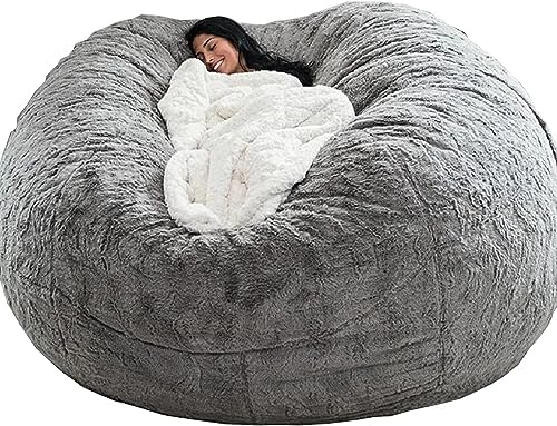 cjc Oversized Bean Bag Chair Cover for Adults,Living Room Furniture Soft Washable Microfiber Kids Cover,Lazy Sofa Bed PV Velvet (Cover only) (Light Grey, 6FT 150 * 75cm)