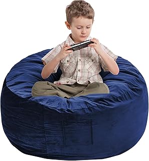 Bean Bag Chair for Adults - BeanBag Chairs with Soft Cover - Furniture Round Fluffy Couch Sofa for Living Room Lounge Bedroom College Dorm - Gifts for Gaming Reading Relaxing, 3 Feet, Cobalt