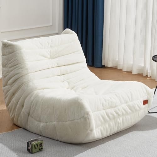 Bean Bag Chair Sofa Sack Big Beanbag Chair for Adults Fireside Bean Bag Lounger Memory Foam Chair for Home, Apartment or Gaming Venue (WHITEPLUSH)