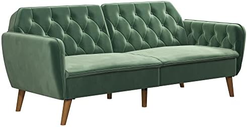 Novogratz Tallulah Memory Foam Futon and Sofa Bed, Light Green Velvet
