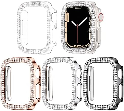 Goton 4-Pack Bling Bumper for Apple Watch Series 9 8 7 45mm Case, Women Glitter Diamond Rhinestone Protector Cover for iWatch Accessories 45 mm